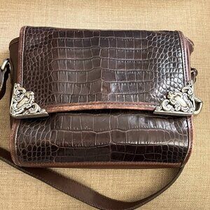 Vintage Brighton Brown Leather Alligator Embossed Crossbody Handbag Purse